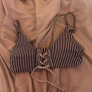 navy blue stripe bikini top